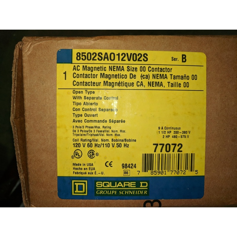 SQUARE D 8502SAO12V02S|Factory Sealed Packaging|New In Box|New No Box|Used|Reconditioned