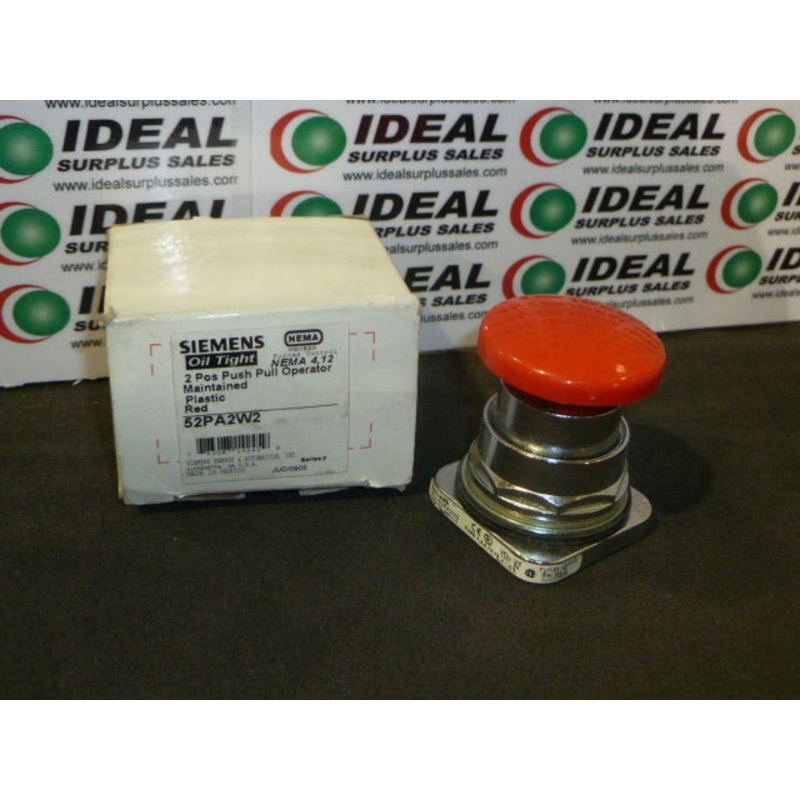SIEMENS  52PA2W2 – SWITCH, 2 POSITION, PUSH-PULL, MAINTAINED, PLASTIC, RED MUSHROOM, OIL TIGHT