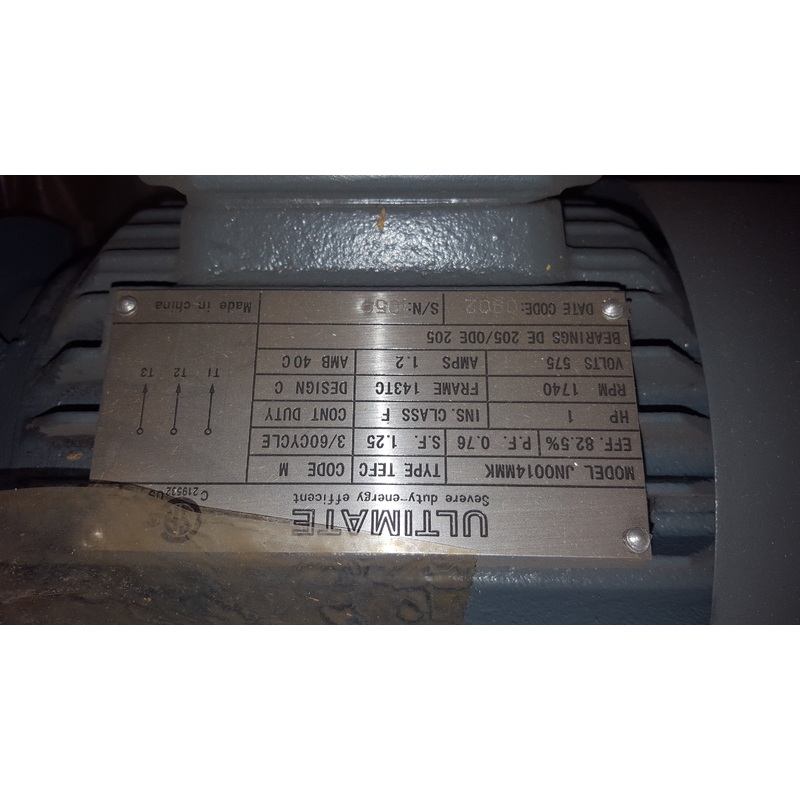 ULTIMATE 1HP AC Motor 575V  143TC Frame 143TC 3HP TEFC