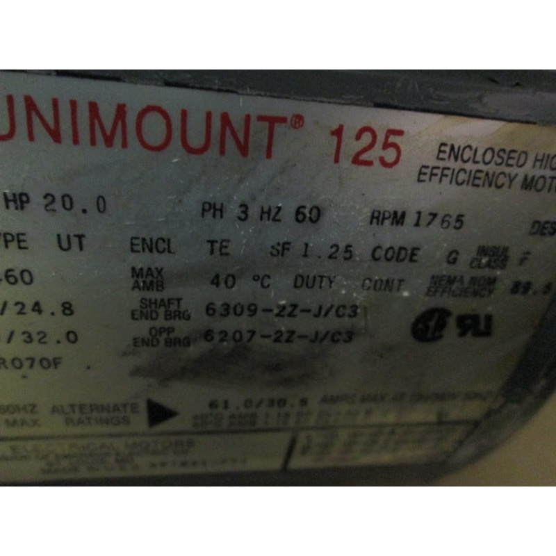 US Electric A983A 20HP AC Motor 1765 RPM 256TC FRAME