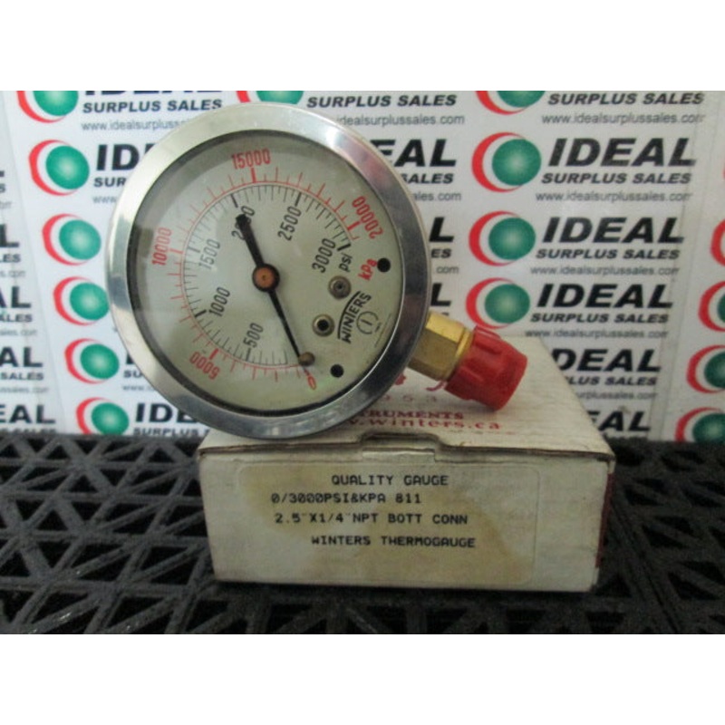 Winters PFQ811 Gauge 0-3000 PSI 2.5 X 1/4