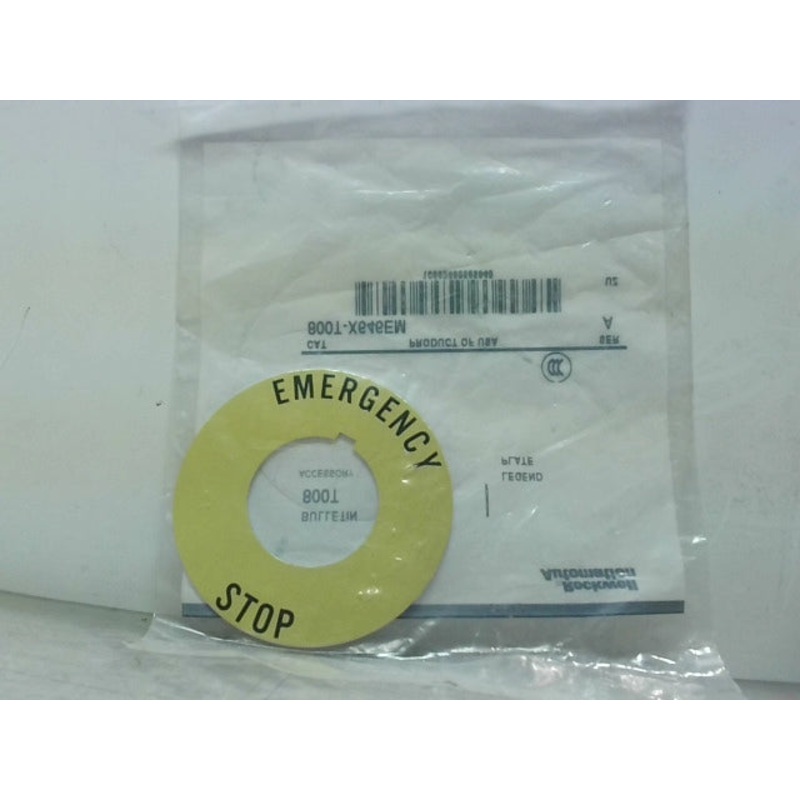 Allen Bradley 800T-X646EM /A Yellow Emergency Stop Legend Plate Factory Sealed