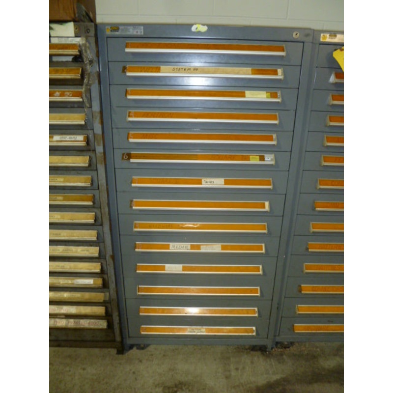 CABINET, STANLEY VIDMAR STYLE, 30W X 27.75 D X 59TALL, 14-DRAWER,