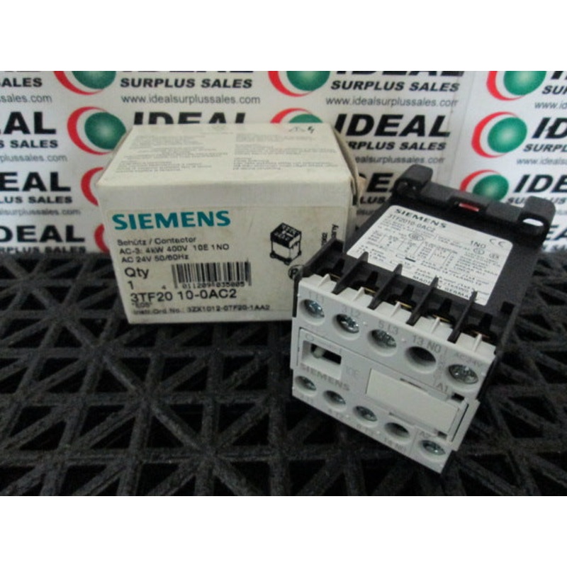 CONTACTOR, SIEMENS 3TF20 10-0AC2, 4KW 400V 1-NO, 24VAC 50/60HZ