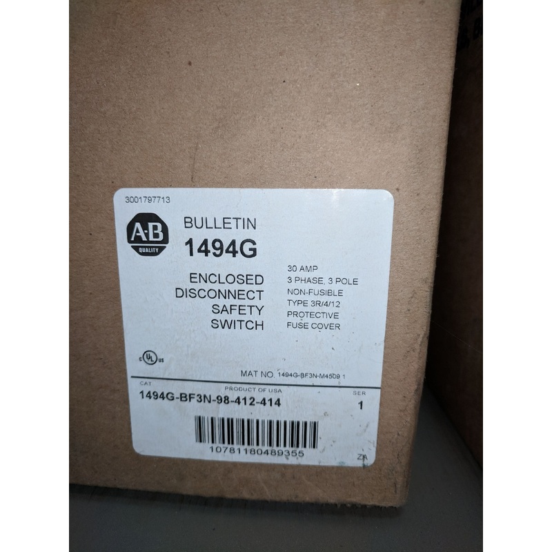 ALLEN BRADLEY 1494G-BF3N-98-412-414 30AMP DISCONNECT SAFETY SWITCH