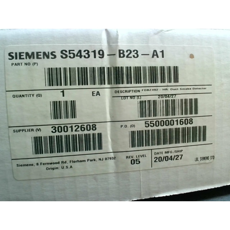 Siemens S54319-B23-A1 Duct Smoke Detector FDBZ492-HR
