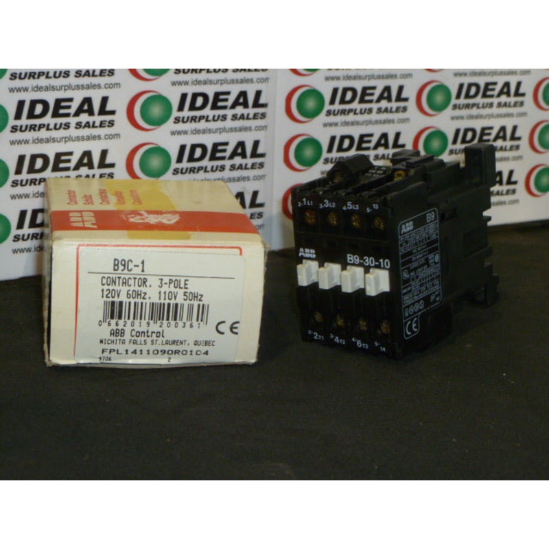 ABB CONTROL  B9C-1 – CONTACTOR, 9AMP, 3P, 110V/50HZ, 110-120V/60HZ AUX, 1NO