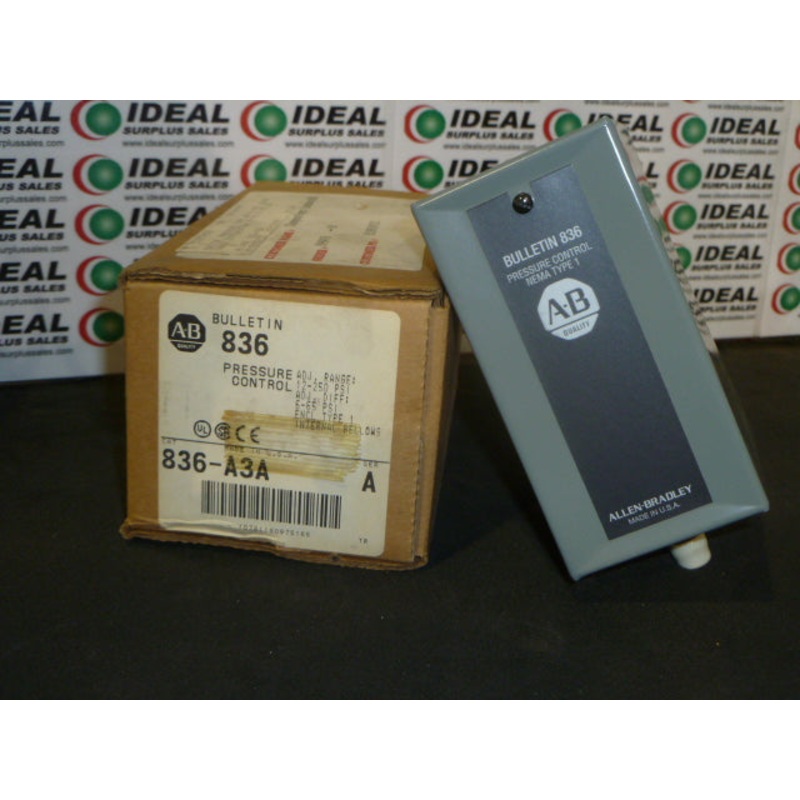 ALLEN-BRADLEY  836-A3A – SWITCH, PRESSURE CONTROL, 12-250PSI, TYPE 1 ENCLOSURE, INTERNAL BELLOWS