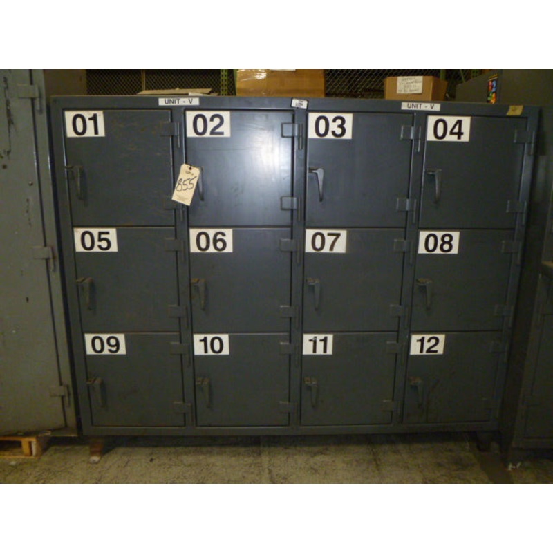 CABINET, STRONG HOLD, 12 DOORS – PERSONNEL LOCKER MULTIPLE TIER 82WIDE X18DEEP X68TALL