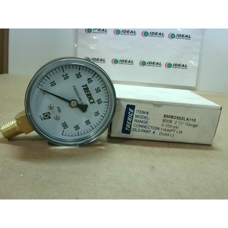 Trerice 800B2502LA110 2.5 800B Pressure Gauge Gauge 0-100psi 1/4 NPT LM