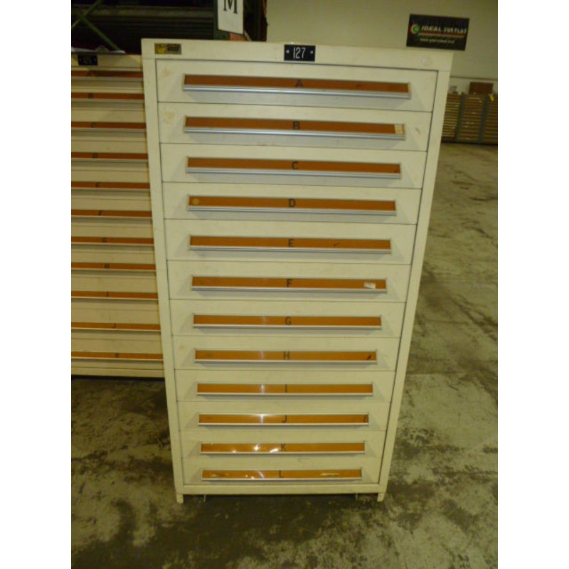 CABINET, STANLEY VIDMAR, 30W X 27.75D X 59 TALL,  , 12-DRAWER, COLOR: TAN