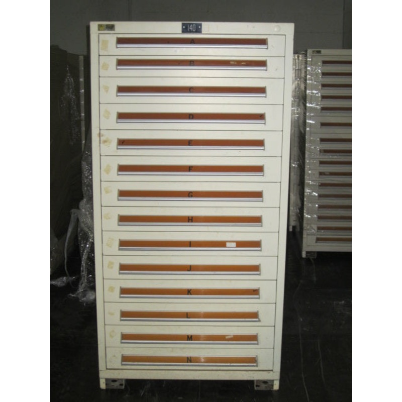 CABINET, STANLEY VIDMAR, 30W X 27.75D X 59 TALL,  , 14-DRAWER, COLOR: TAN