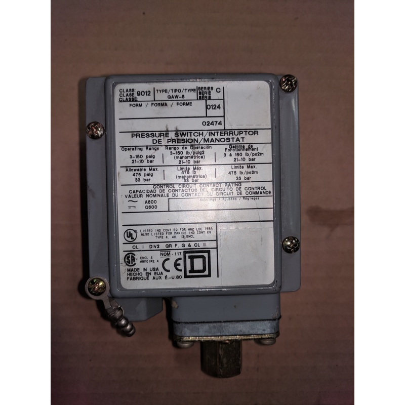 SQUARE D 9012-GAW-5 Switch|Factory Sealed Packaging|New In Box|New No Box|Used|Reconditioned