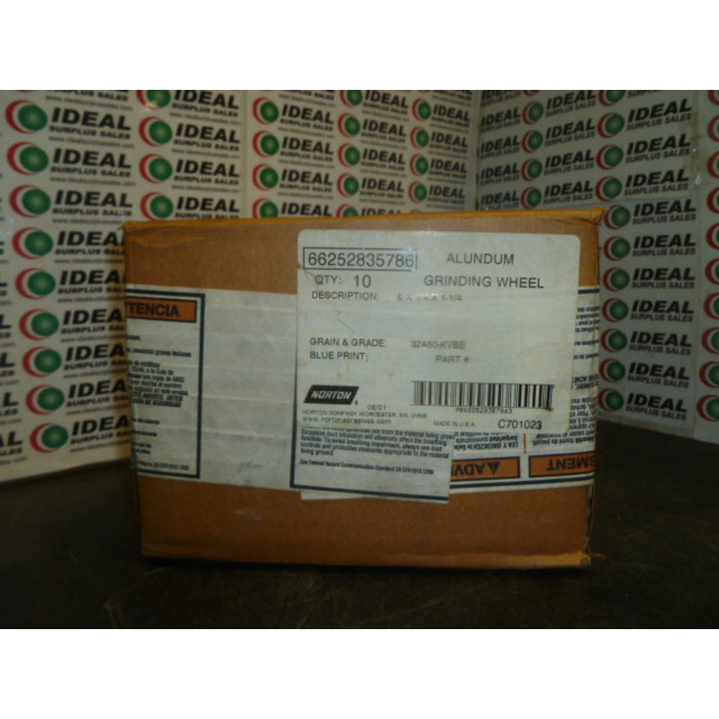 ALUNDUM GRINDING WHEEL, NORTON – 66252835786 32A60-KVBE, 6 X 1/4 X 1/4 (BOX OF 10)
