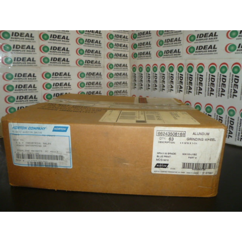 WHEEL, NORTON – 6623508168, 32A100-JVBE, ALUNDUM GRINDING WHEEL, 4X3/16X1-1/4 63/BOX