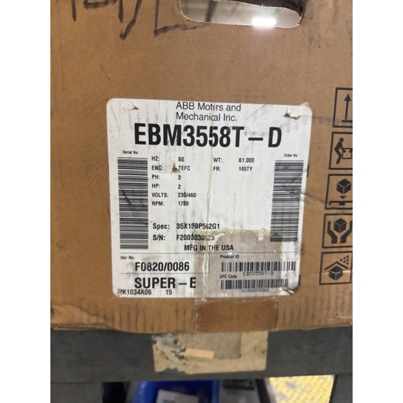 Baldor EBM3558T-D 2HP AC Brake Motor 1750RPM 230/460VAC 3PH 145TY Frame