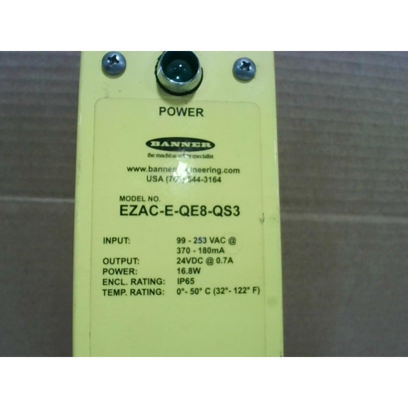 Banner EZAC-E-QE8-QS3 Power Supply 100-230VAC Input +24VDC Output