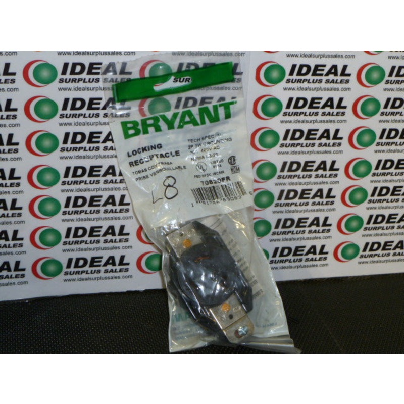 BRYANT 70820FR – RECEPTACLE, 2P, 3W, GROUNDING, 20A, 480VAC, NEMA L8-20
