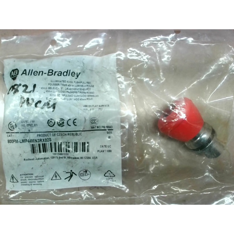 Allen Bradley 800FM-LMP44MN3RX02S 22mm Illuminated Push-Pull Operator, 40mm Red, 24V AC/DC