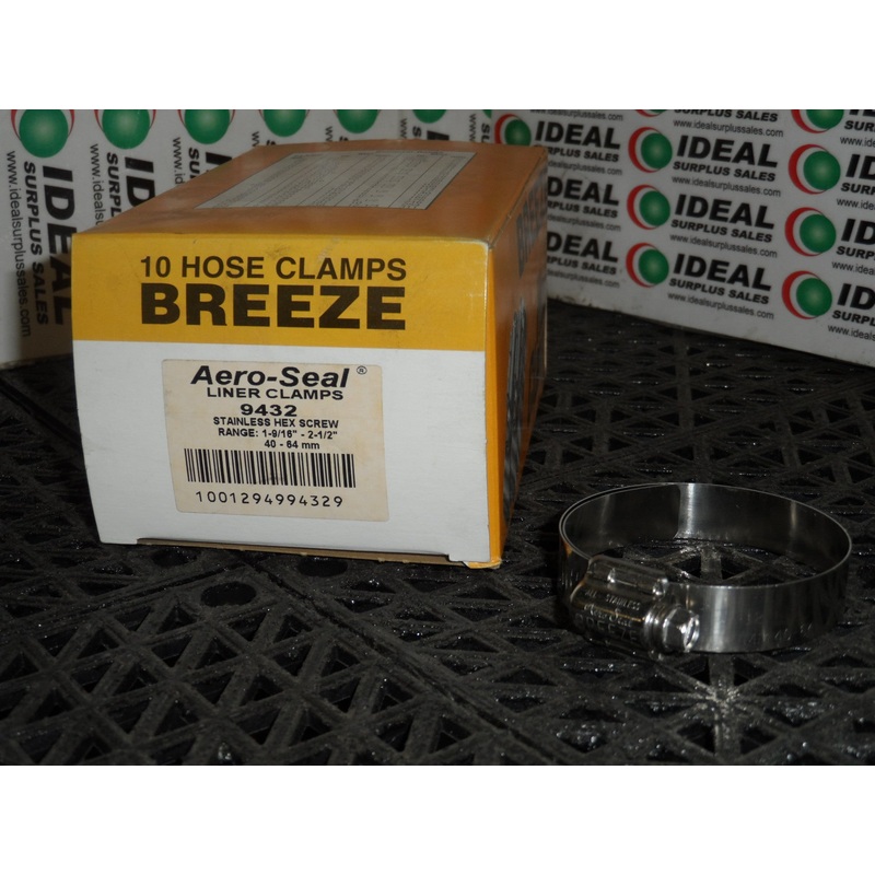 CLAMPS, BREEZE CLAMPS – 9432, RANGE: 1-9/16 – 2-1/2 40-64mm STAINLESS SCREW RANGE LINER CLAMPS 10/BOX