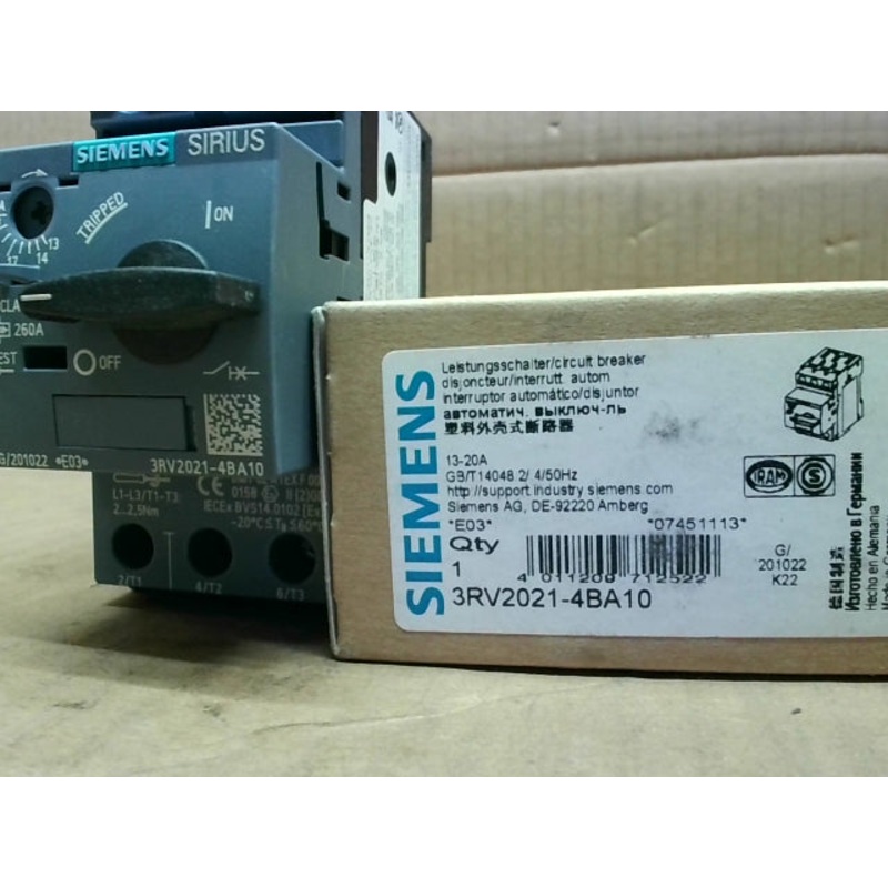 Siemens 3RV2021-4BA20 SIRIUS Manual Motor Starter 13-20A 480V