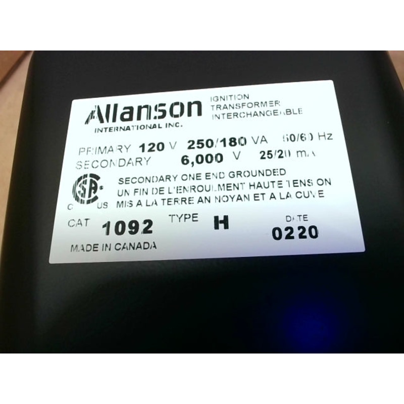 Allanson 1092-H 120V 150VA 50/60HZ Interchangable Ignition Transformer
