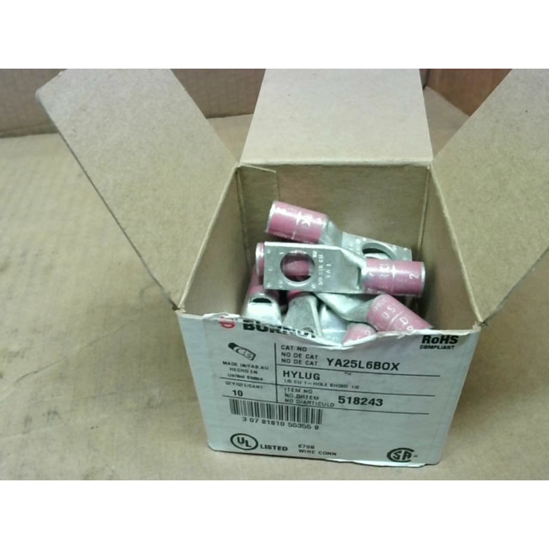 Burndy 518243 YA25L6BOX Compression Terminal 1/0 AWG OEM (10 PCS)