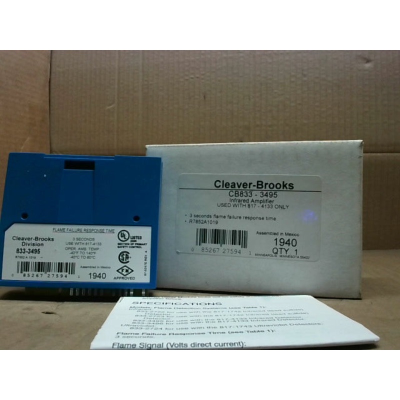 Cleaver Brooks CB833-3495 Infrared Plug-In Type Flame Amplifier, 3s Response Time 1.25VDC