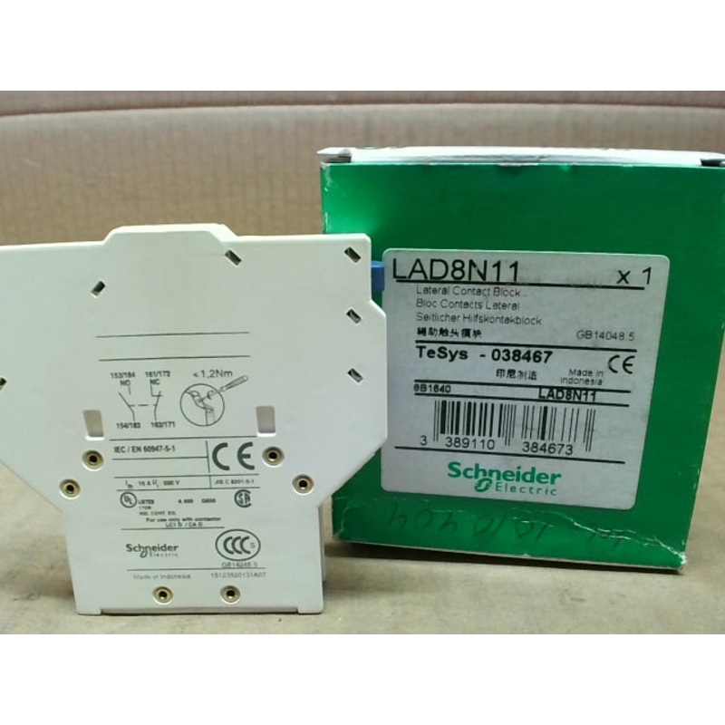Schneider LAD8N11 Side-Mounted Auxiliary Contact Block 1NO+1NC (LOT OF 3)
