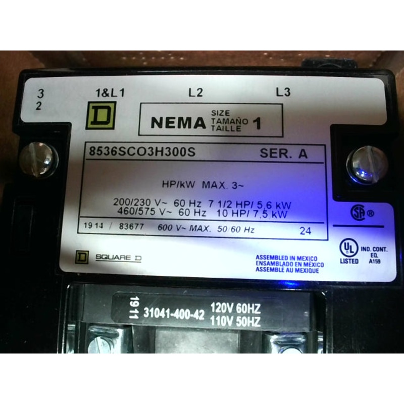 Square D 8536SCO3V02H300S Non-Reversing Starter Size 1, 3-Pole, Motor Logic SSOLR, Open +Options