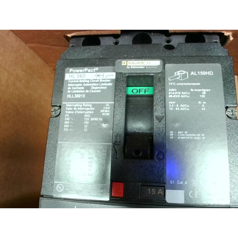 Square D HLL36015 15 Amp 100kA@480v 3 Pole PowerPact H Circuit Breaker