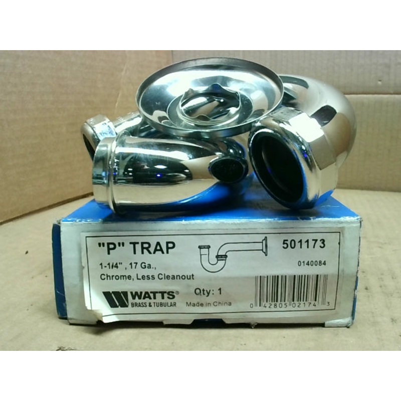 Watts 501173 3pc Brass 1-1/4Inch 17 Gague Chrome P Trap Less Cleanout