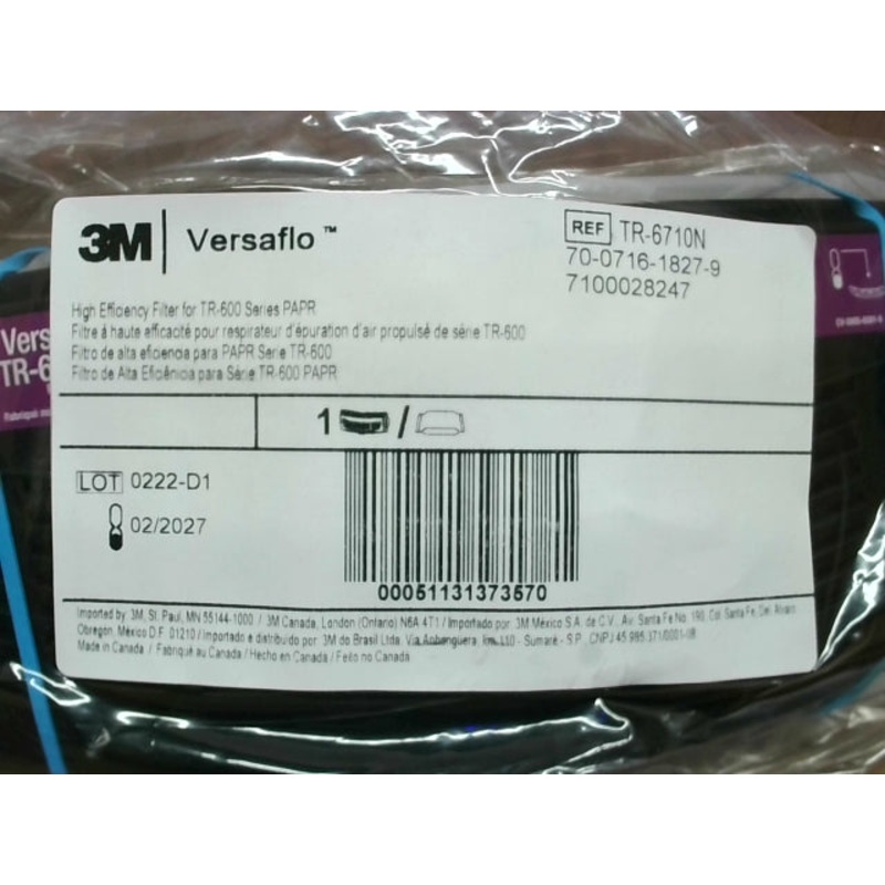 3M TR-6710N Versaflo High Efficiency Filter For TR-600 (PAPR) Exp 02/2027 TR-600 Series Powered Air Purifying Respirators (PAPR) Exp 02/2027