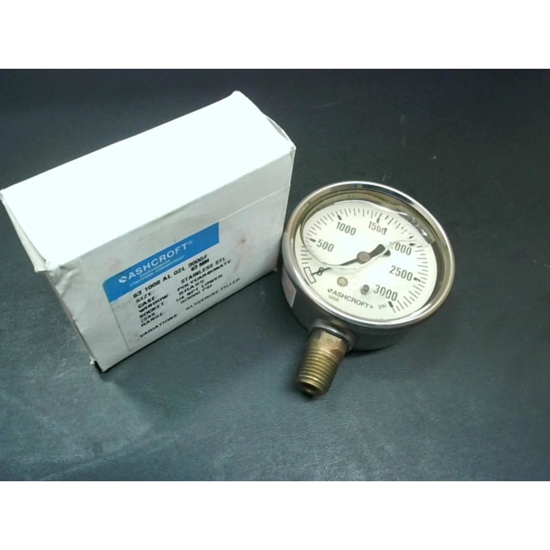 Ashcroft 631008AL02L-3000# Lower Pressure Gauge 1/4 NPT 0/3000psi Stainless Steel Polycarbonate