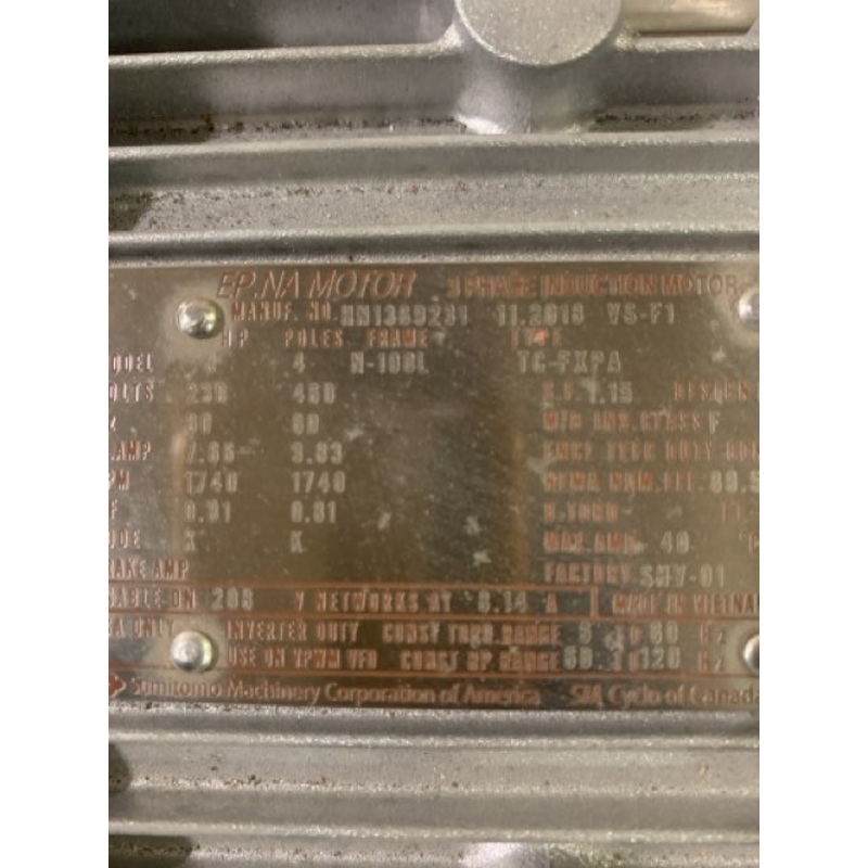 Sumitomo LHYMS3-5Z105KB-EPG3-21 3HP Bevel Buddy Box 21:1 Ratio 83.3 RPM PA2636341 TC-FXPA 3HP Motor N-100L Frame 230/460VAC(141lbs 17x41x11)