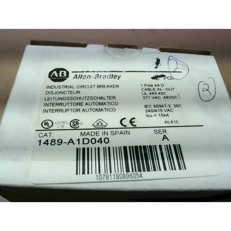 Allen Bradley 1489-A1D040 4A Single-Pole DIN Rail Circuit Breaker 277V AC