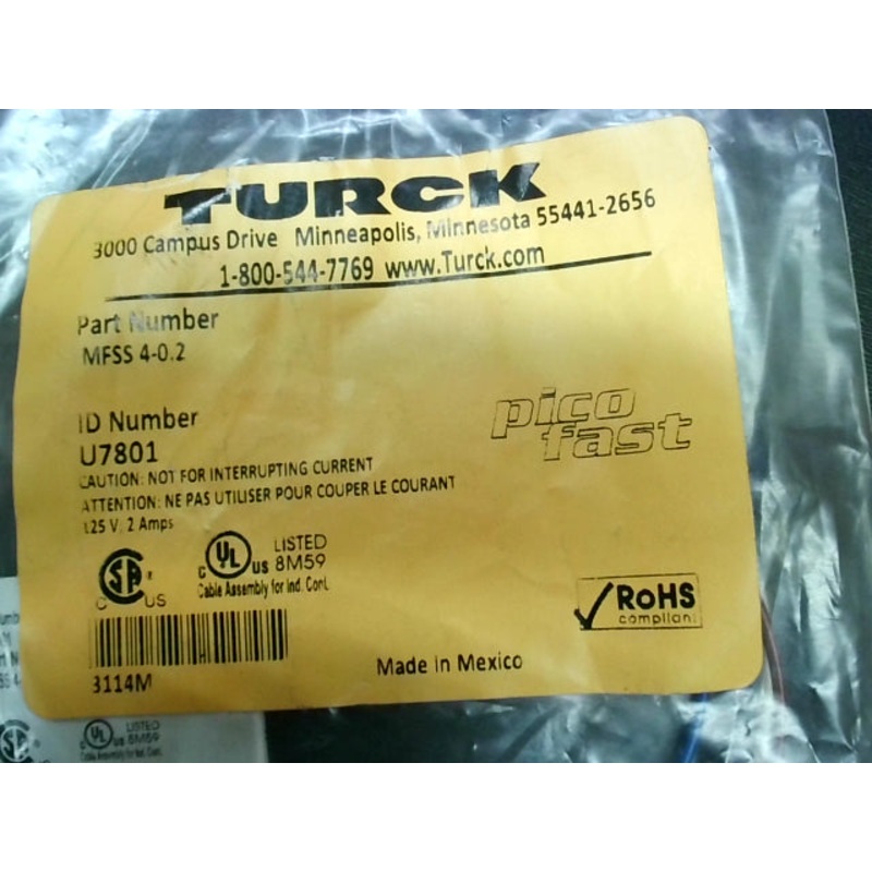 Turck MFSS 4-0.2 Male M8 Picofast Receptacle U7801