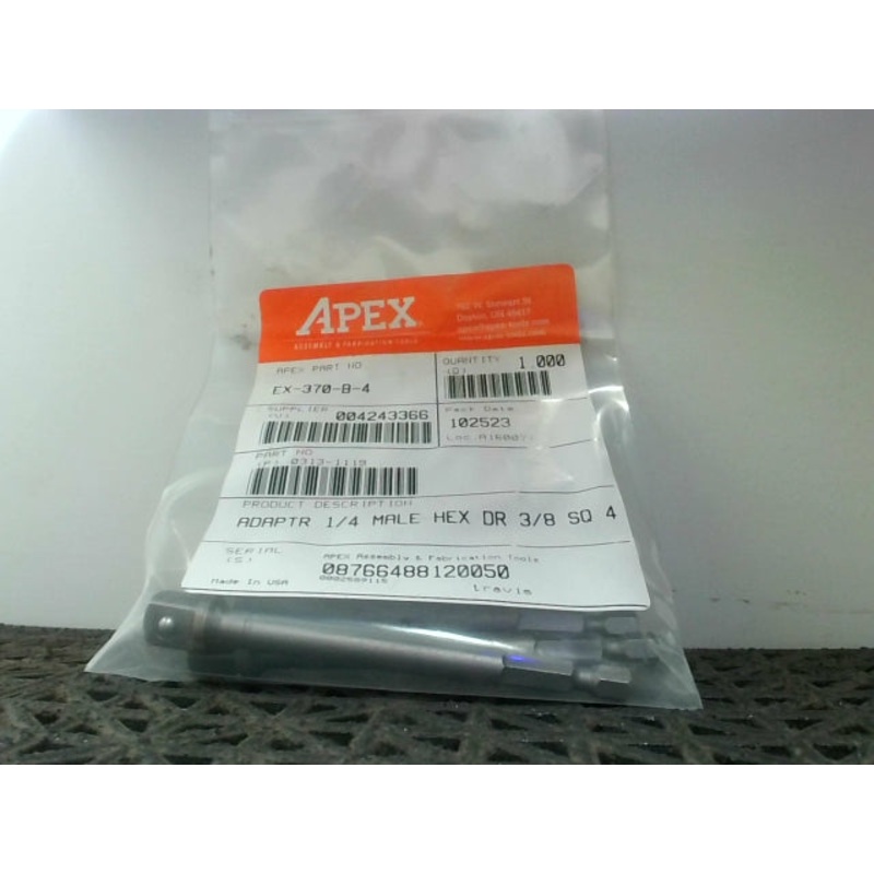 Apex EX-370-B-4 Power Screwdriver Bit 1/4 Hex Drive 3/8 3 Piece