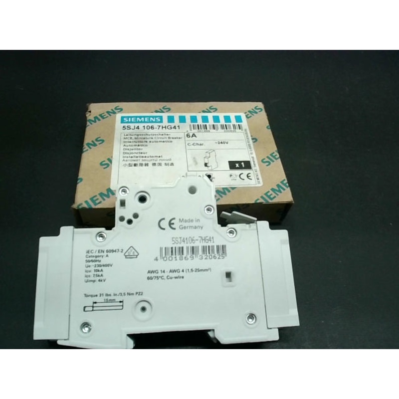 Siemens 5SJ4 106-7HG41 Miniature Circuit Breaker 1P 6 AMP A 6A