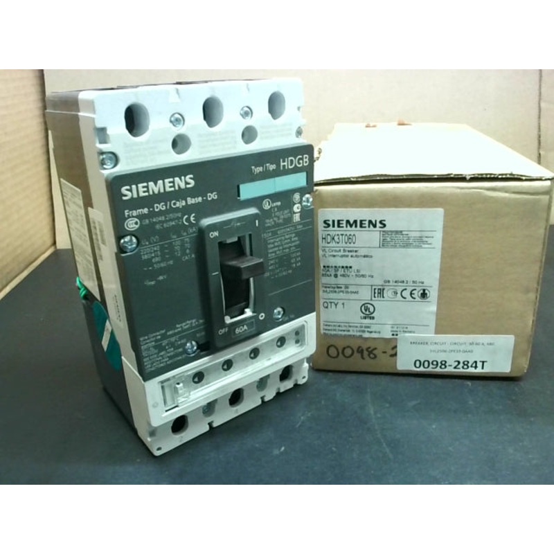 Siemens HDK3T060 VL Circuit Breaker 60A 3P 480V 65kA 3VL2506-2PE33-0AA0