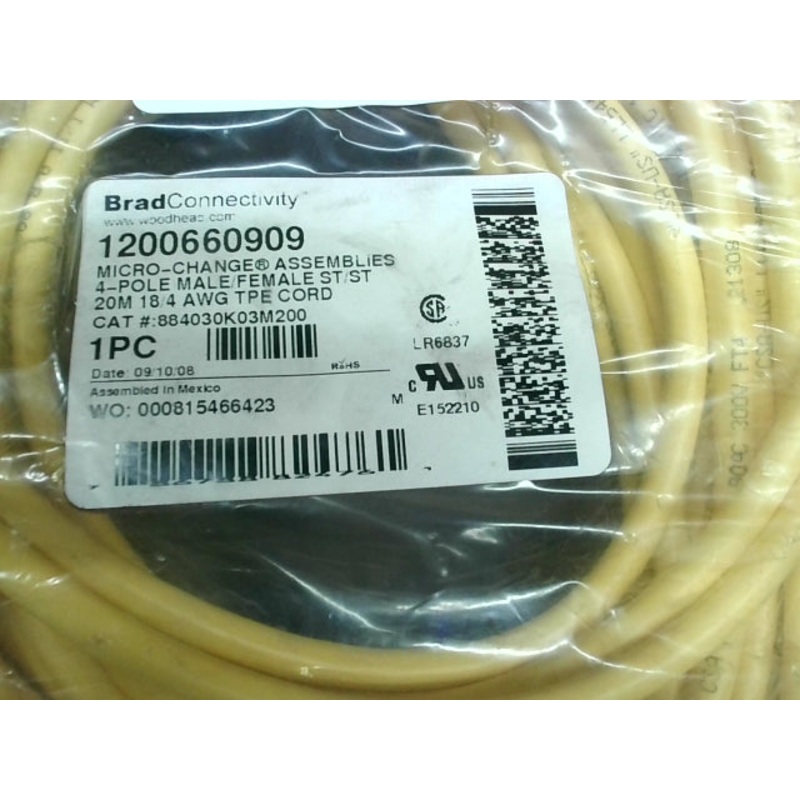 Brad Connectivity 1200660909 Micro Change Assemblies 4Pole M/F ST/ST 20M 18/4 AWG TPE Cord