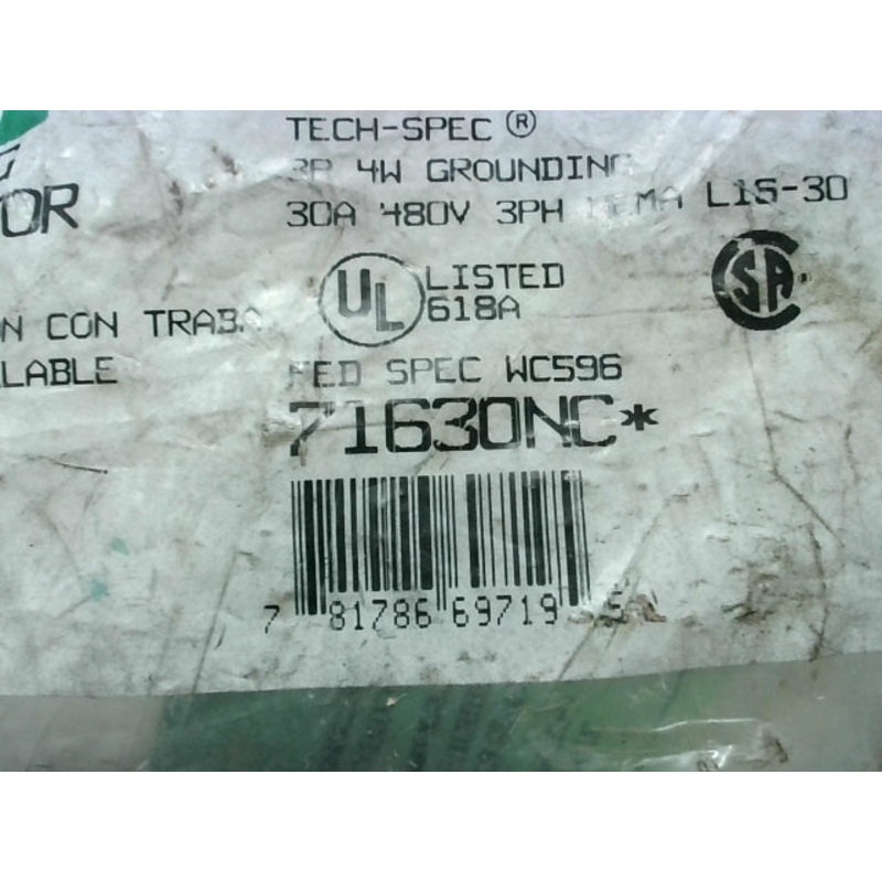 Bryant 71630NP Locking Plug L16-30 30A 3ph 480V AC