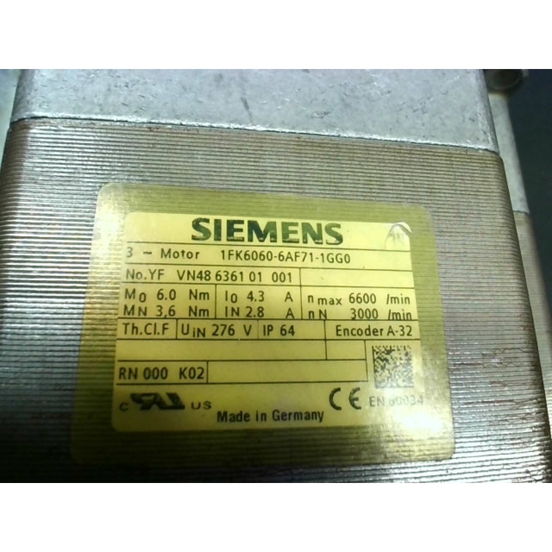 Siemens 1FK6060-6AF71 AC Servo Motor 6NM 3000RPM EQI SMTH