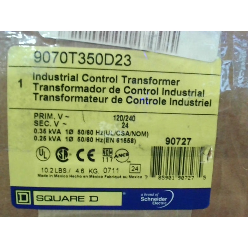 Square D 9070T350D23 Industrial Control Transformer 20/240VAC-24V 350VA
