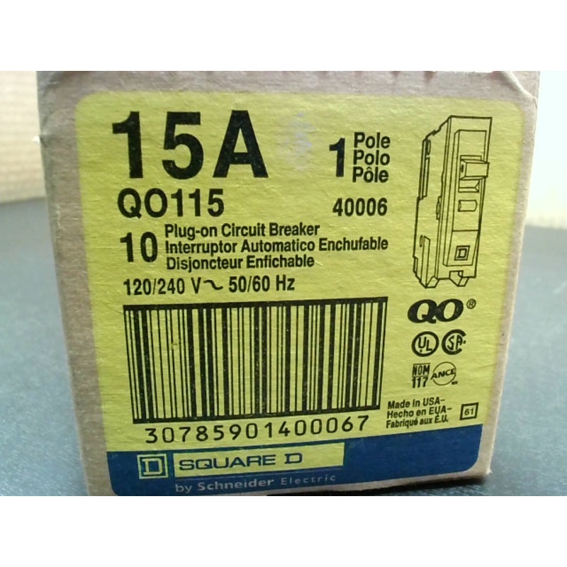 Square D QOB115 (10 pcs) Plug-On Circuit Breaker 15A 240V 1P