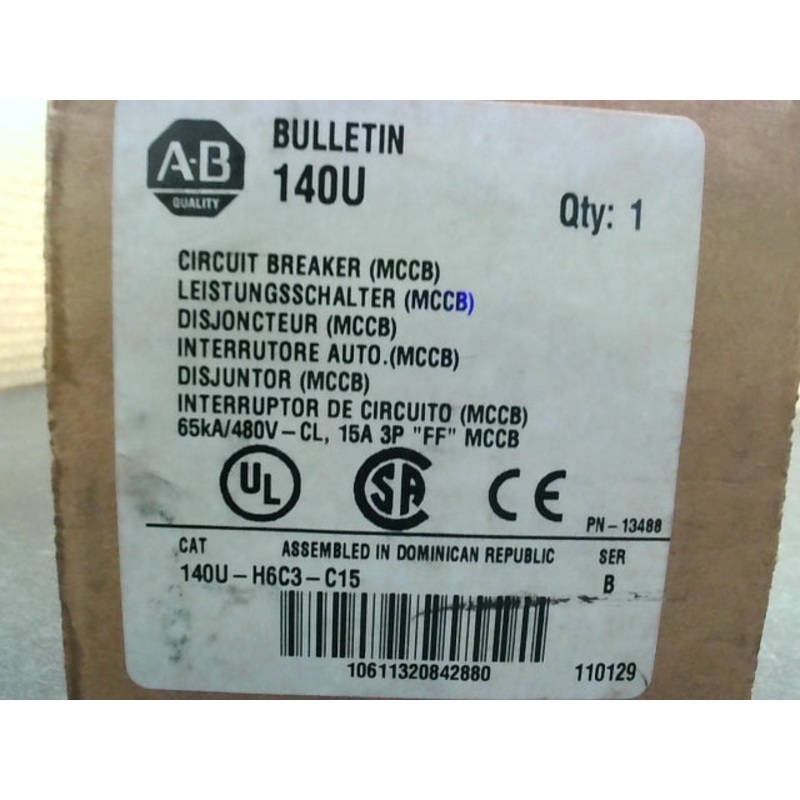 Allen-Bradley 140U-H6C3-C15 Circuit Breaker 3P 15A 240/480V Ser.B