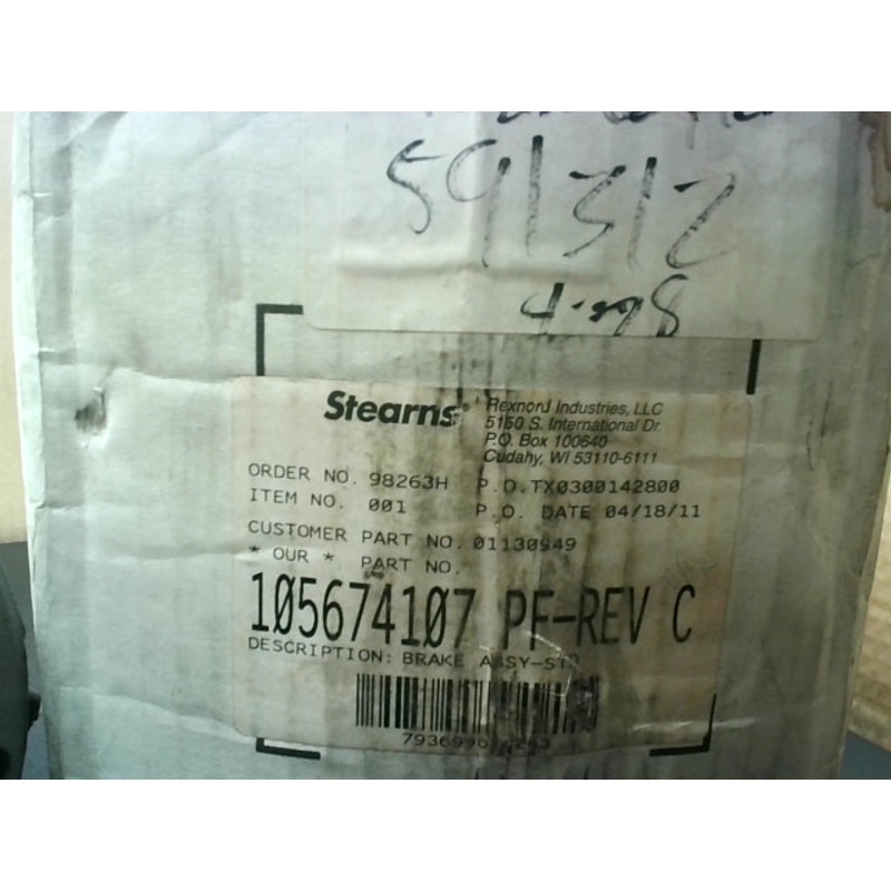 Stearns 105674107 PF Brake Assembly 15lft-lbs Rev.C 115/230VAC 4.6/4Amps 208-230/174-190V 60/50Hz 2.3/2 Amps