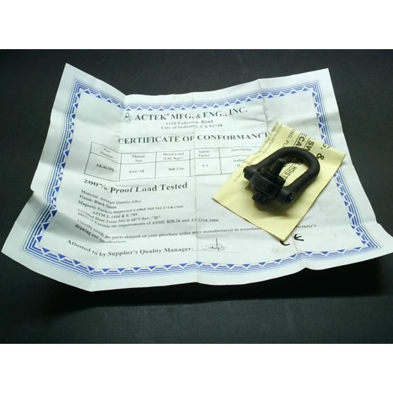 Actek AK46104 5/16-18 x .054 UNC Swivel Hoist Ring 800LBS WLL