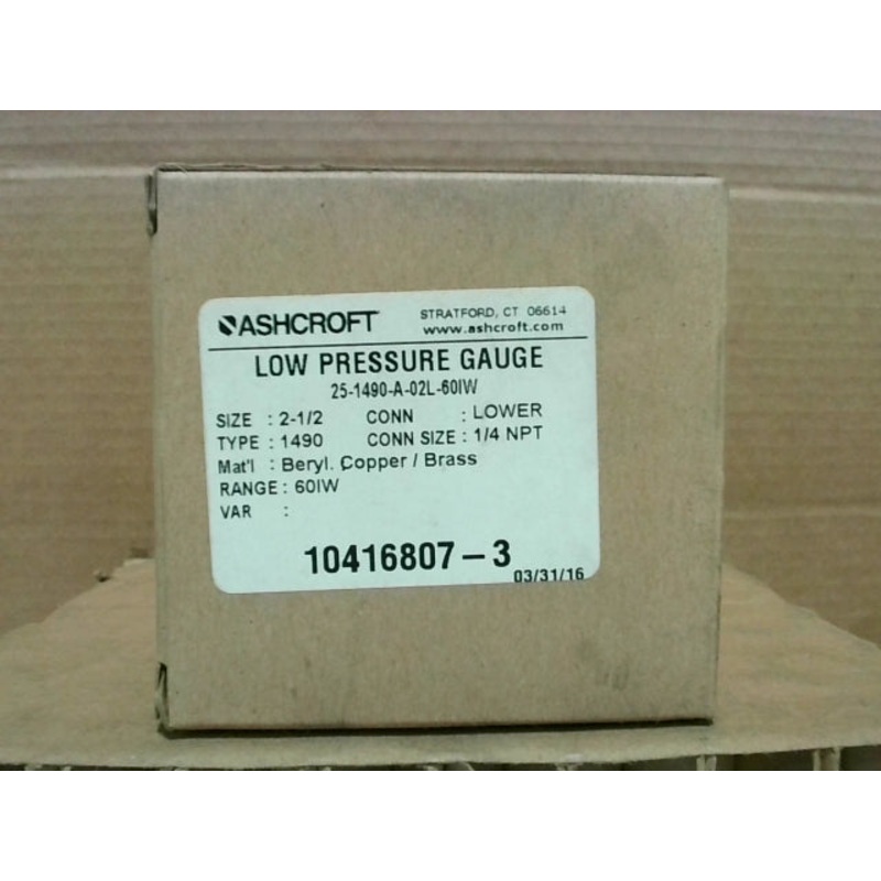 Ashcroft 25-1490-A-02L-60IW Low Pressure Gauge 0-60# H2O