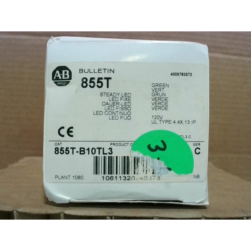 Allen Bradley 855T-B10TL3 Green LED Stack Light 120V